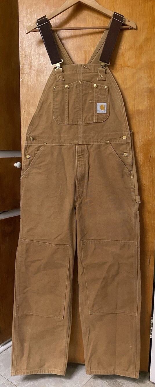 Carhartt Duck Bib Canvas Double Knee Overalls R01 BRN Brown Workwear Sz 36 X 30
